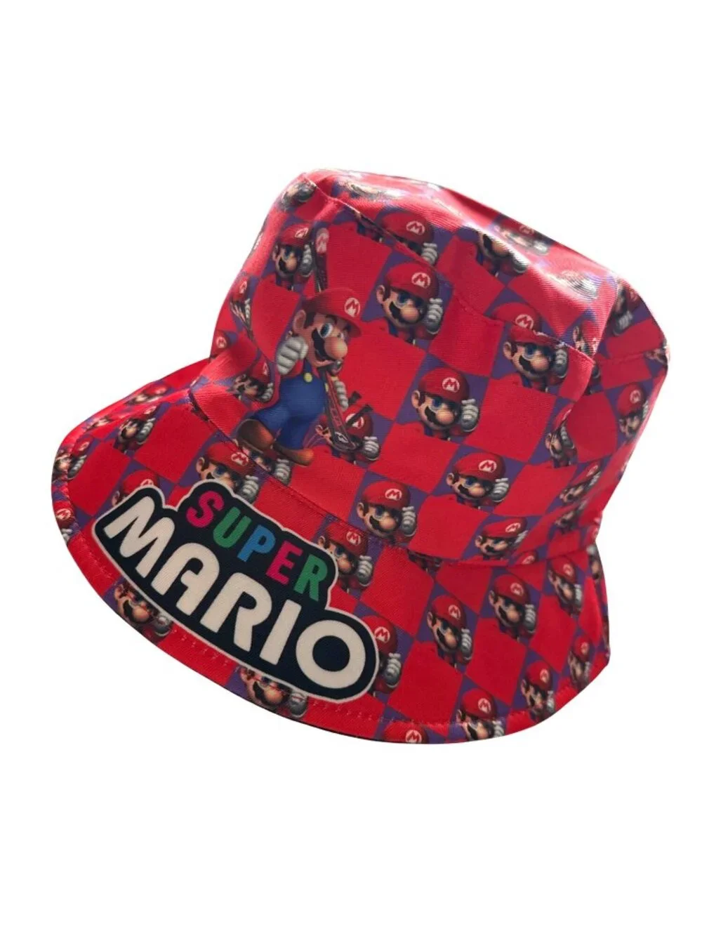 Super Mario Bucket Hat Red & Black Double Character Pattern Silky Black Interior